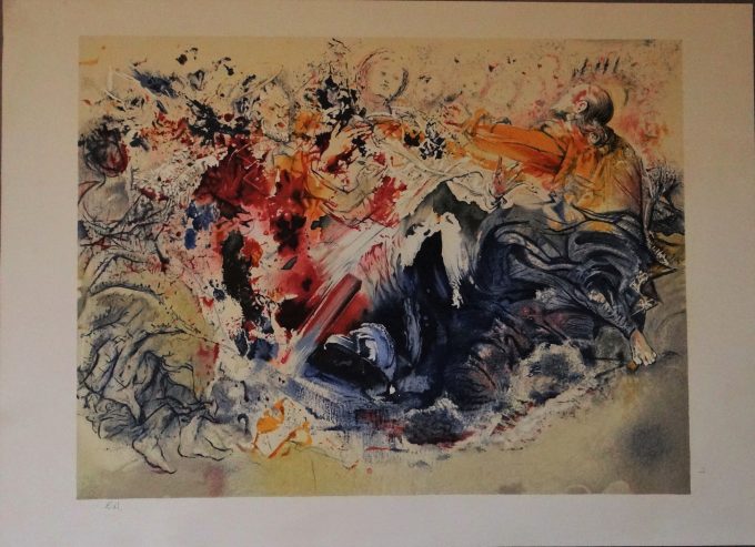Salvador Dali, Lithograph on watermarked Galatea Demart Dali paper, Arrival in heaven, impressionism, surrealism, Spain, home decor gift, Spanish atmosphere,