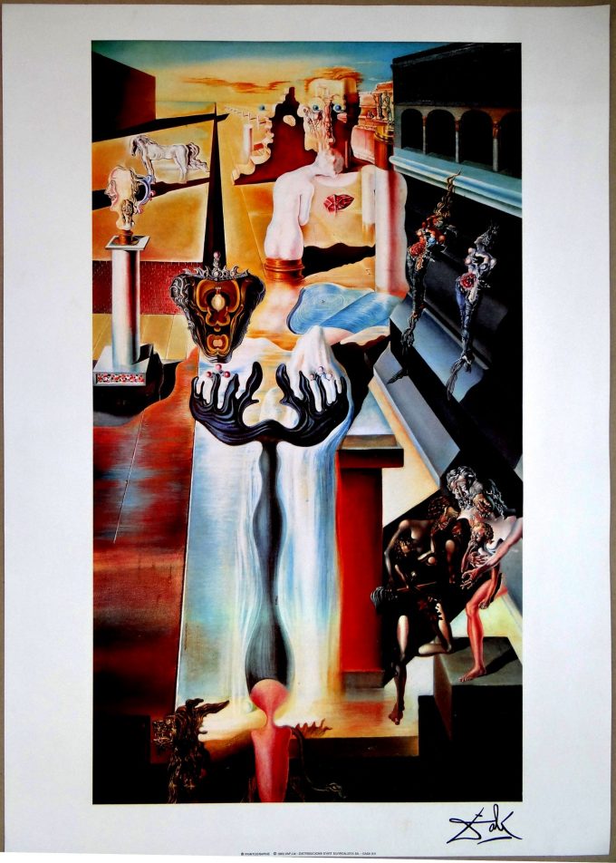 Dali, lithograph, art and surrealism, Printography, hidden unreal man in eccentric Spain of Salvador DALI, extravagant creativity,