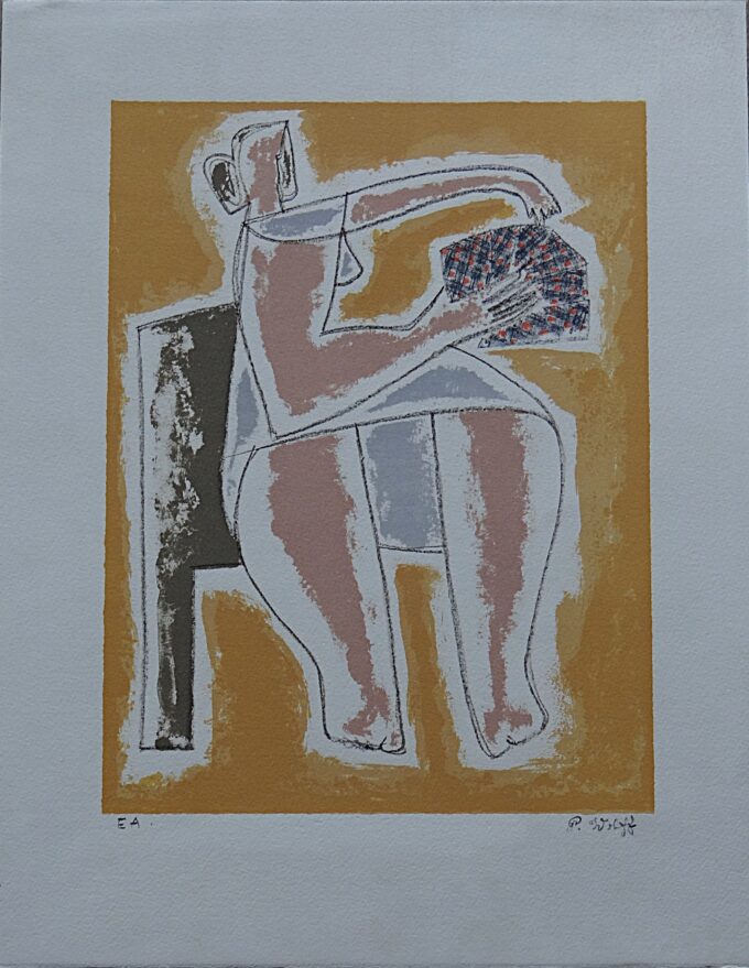 Patrick Wolff, lithographie originale signée, joueuse de cartes, portrait, jeux de société, poker et black jack, casino