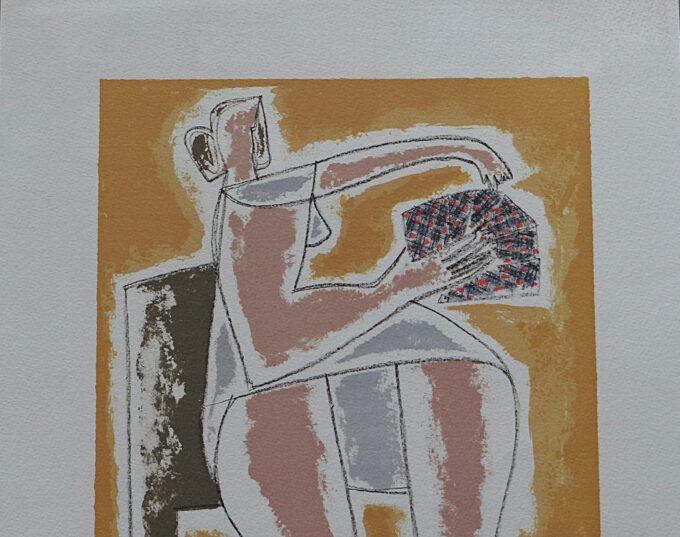Patrick Wolff, lithographie originale signée, joueuse de cartes, portrait, jeux de société, poker et black jack, casino – Image 2