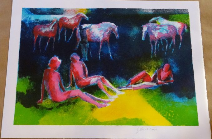 Paul Guiramand, lithograph, riding and equestrian scene, gift for horse lover, horse riding, horse racing, horseman,  French,