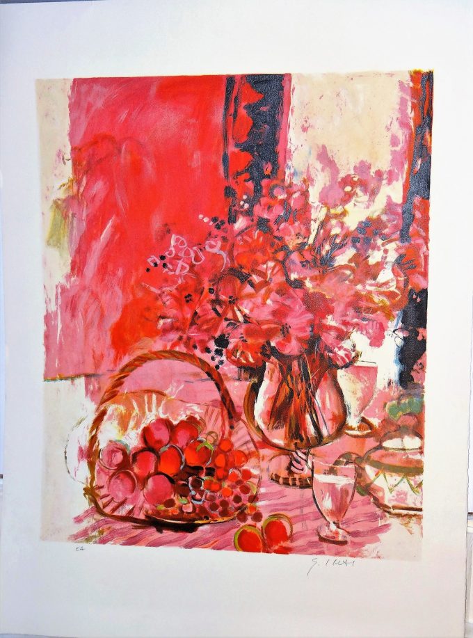 Sachiko Imai, original signed lithograph, Festive table for Epicureans, Engagement and Love, wedding gift, Prosperity, Abundance,