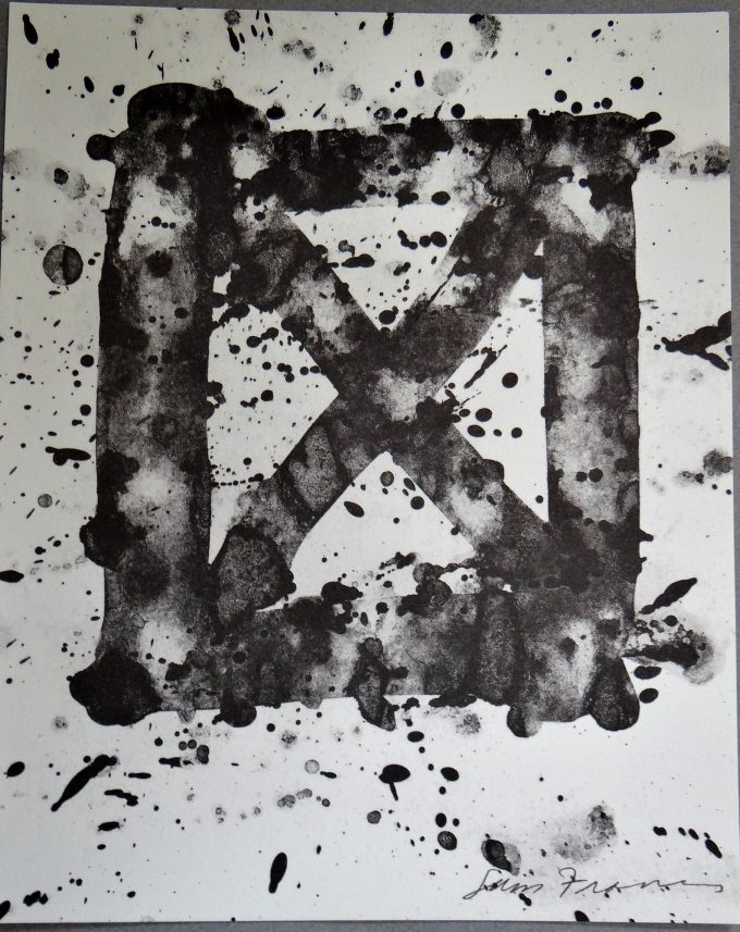 Sam Francis, signed lithograph, square and cross, the right option, abstract painting, black & white fuzzy Abstraction, pointillism