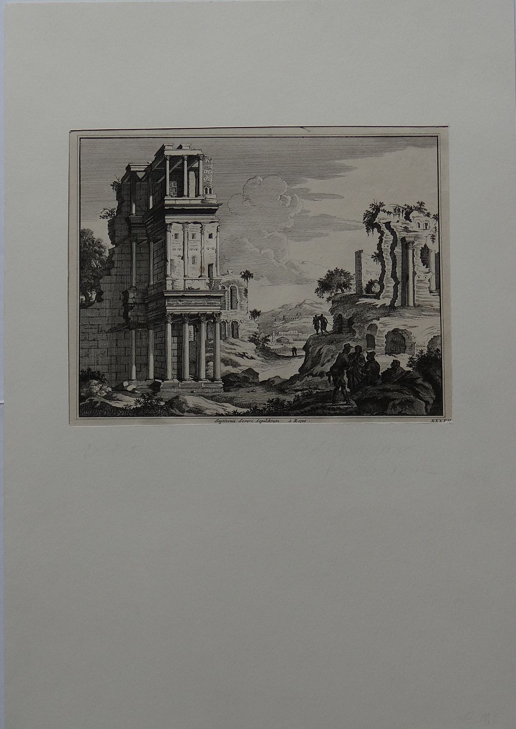 Antique Etching of Septizodium of Septimius Severus (Septizonii Severi Sepulchrum), Piranesi School, Plate XXXVII - 18th Century Roman Ruins Engraving - Image 2