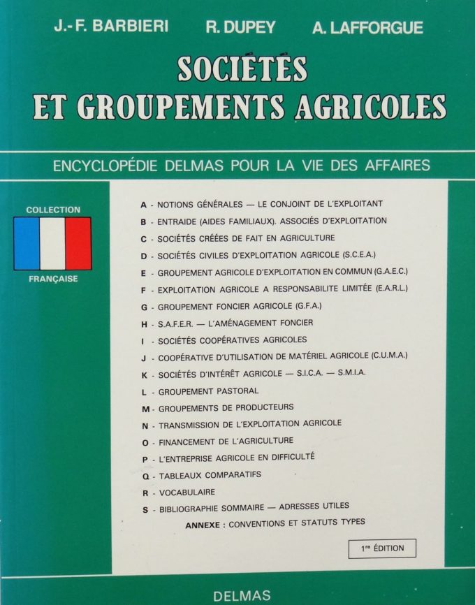 Sociétés Et Groupements Agricoles, Delmas (Livre)