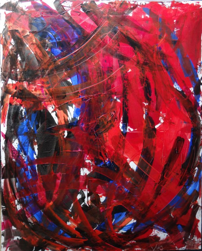 Marc del Moynes, acrylic painting on canvas, rouge volcan