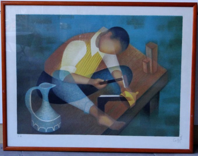 Louis Toffoli, original lithograph signed by the artist, the dinandier, L’étameur