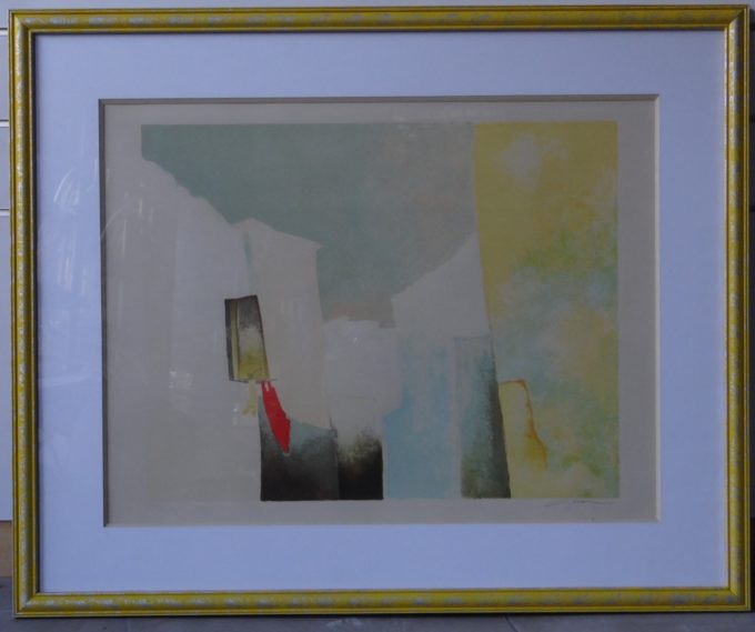 Claude Gaveau, original signed lithograph, open window, Greek landscape,