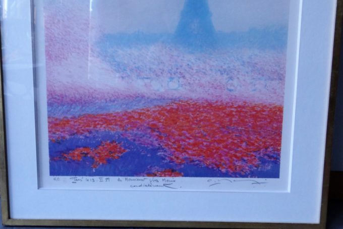 Claude Manoukian, original lithograph signed, dated and dedicated, the Eiffel Tower, Paris, - Image 2