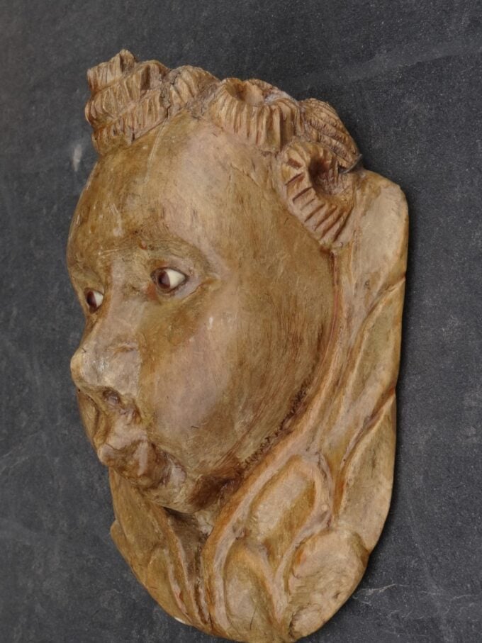 Carved wooden angel, vintage Mexican sculpture, carved head, ancient crafts, handcrafted cherub, cherub face, - Image 3