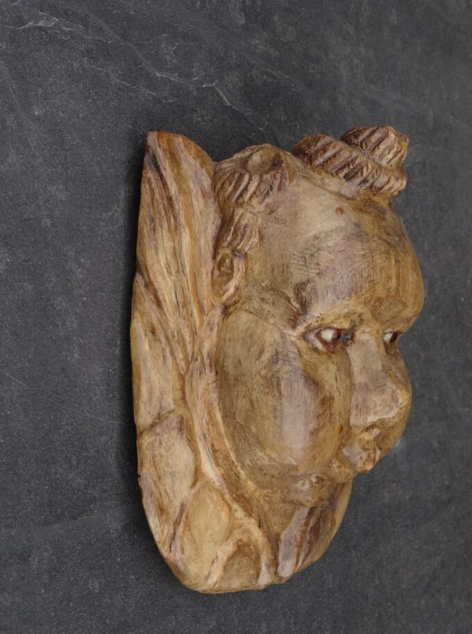 Carved wooden angel head from Mexico, sculpture of a cherub, vintage mask, cherub face, wall statue, Latin American crafts, - Image 2