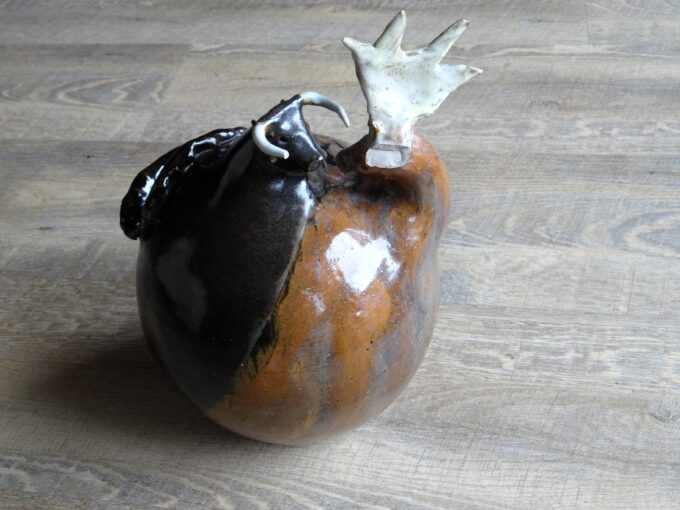 Vase sculpture by Alexandre Kostanda, the bull and the deer, Vallauris pottery - Image 2