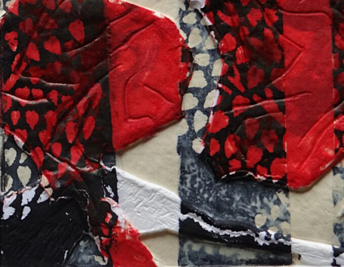Bernard Alligand, original signed and numbered aquagravure, small leaves, abstract art, red and black, - Image 2