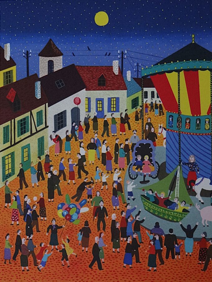Gérard Laplau, original signed lithograph, The merry-go-round, the Carousel, the Funfair, Naive art, Fairy tales, naive drawings Villeroy and Boch, - Image 3