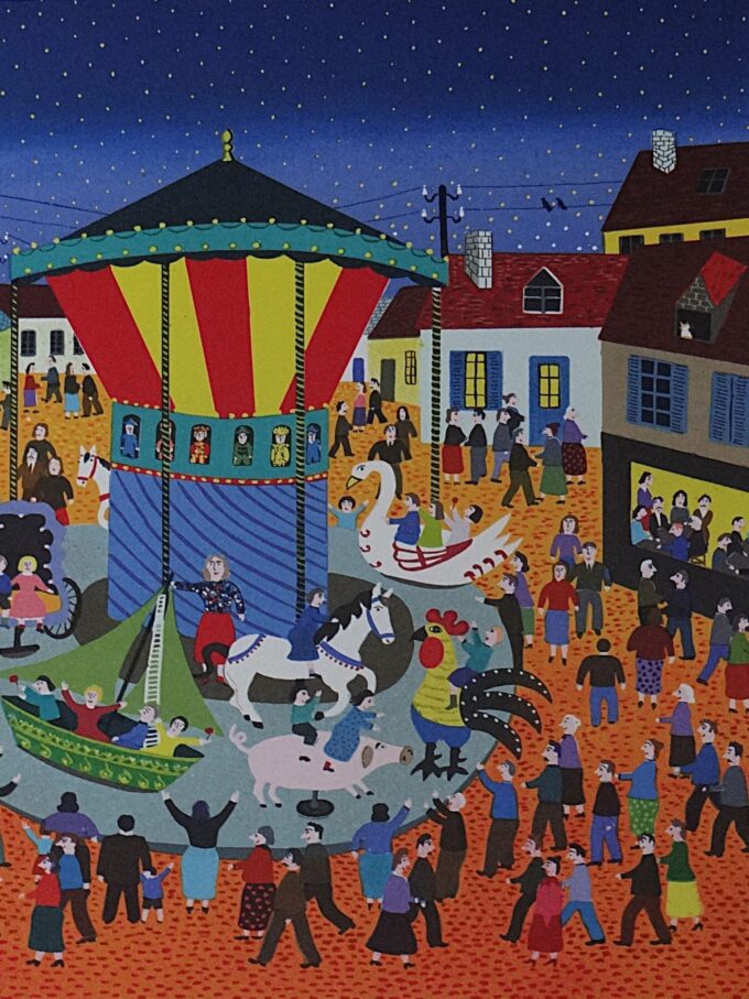 Gérard Laplau, original signed lithograph, The merry-go-round, the Carousel, the Funfair, Naive art, Fairy tales, naive drawings Villeroy and Boch, - Image 4