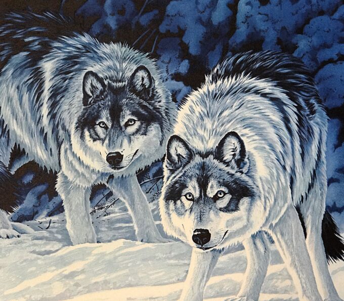 Gisèle Benoit, original signed lithograph, blue wolves, blue monochrome, wild animals, wildlife and instincts, totem animal, - Image 2
