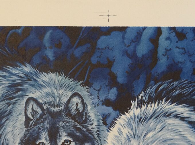 Gisèle Benoit, original signed lithograph, blue wolves, blue monochrome, wild animals, wildlife and instincts, totem animal, - Image 6