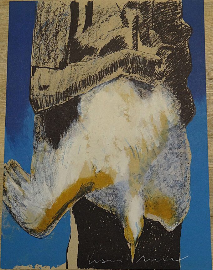 Graça Morais, original signed lithograph, The Captured Bird, Portuguese neo-expressionist artist, contemporary painter,