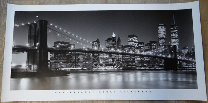 Henri Silberman, photo panoramique, témoignage du New York en 1999, poster original, Manhattan East side, Brooklyn bridge,