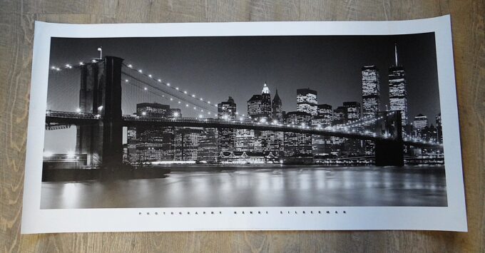 Henri Silberman, photo panoramique, témoignage du New York en 1999, poster original, Manhattan East side, Brooklyn bridge, – Image 2