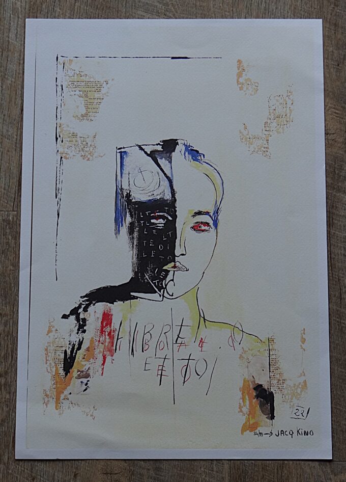 Jacq Kino, série limitée numérotée et signée, portrait d'un homme, le cerveau droit, intuitif et émotionnel, art contemporain,