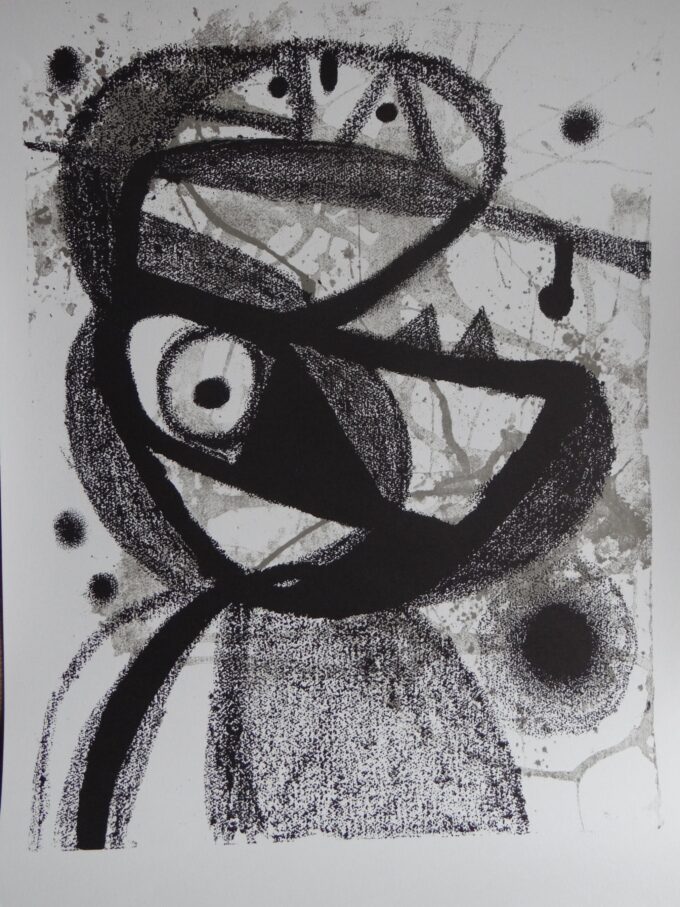 Joan Miro, impression lithographique, personnage énigmatique ou oiseau ? Catalogne, artiste espagnol, 1980,