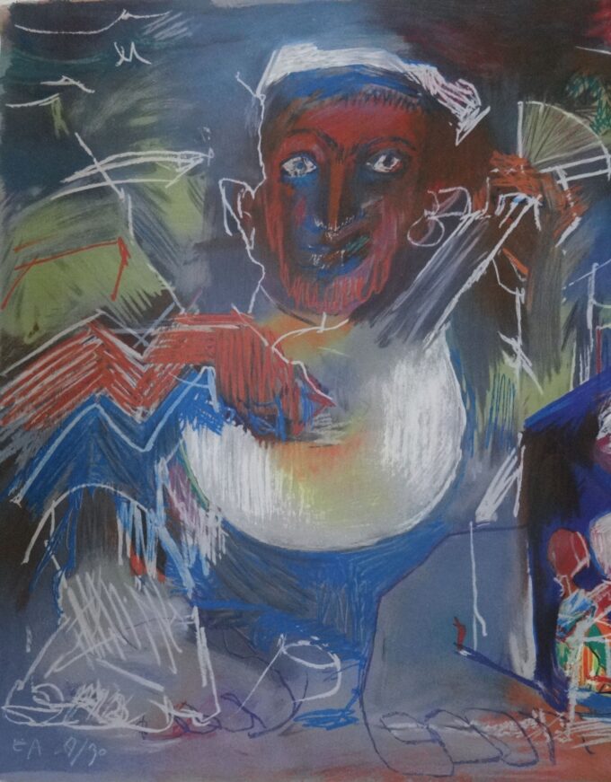 Julio Pomar, original signed lithograph, Ulysses and the two sirens, influential Portuguese artist in the 20th century, modernism and surrealism, - Image 2