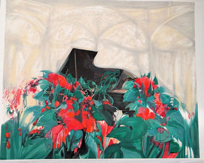 Claude Hemeret, black piano in the cathedral, sacred music, original signed lithograph, concert and acoustics, resonances in the church, - Image 5
