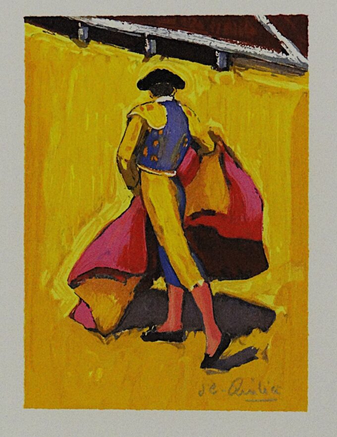 Jean-Claude Quilici, the bullfighter and his muleta, original signed lithograph, bullfighting show, bullfight in the arenas, - Image 2