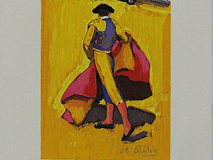Jean-Claude Quilici, the bullfighter and his muleta, original signed lithograph, bullfighting show, bullfight in the arenas, - Image 3