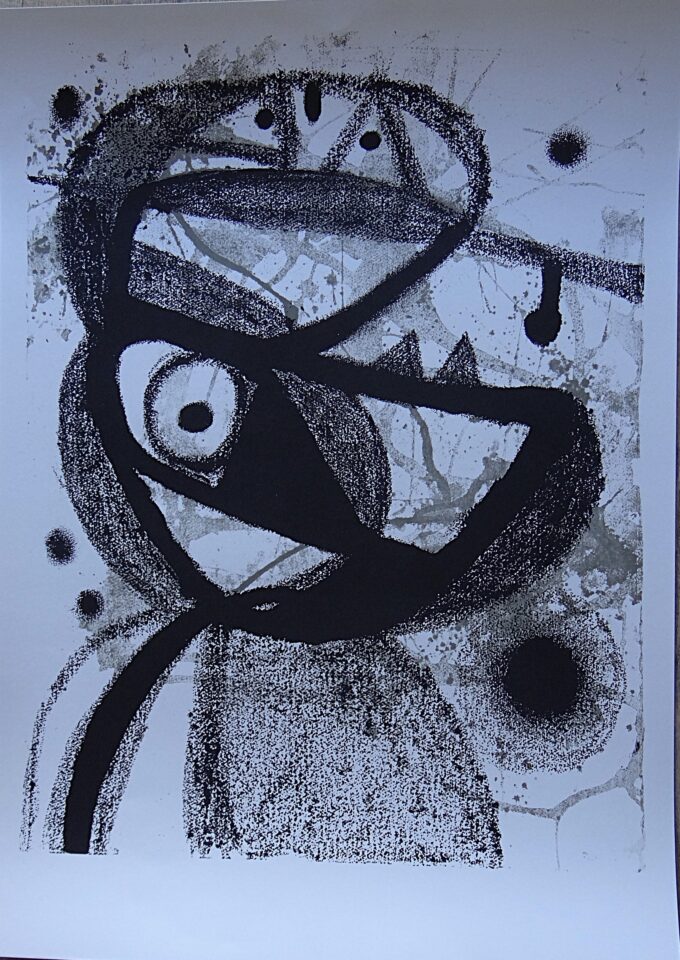 Joan Miro, impression lithographique, personnage énigmatique ou oiseau ? Catalogne, artiste espagnol, 1980, – Image 4