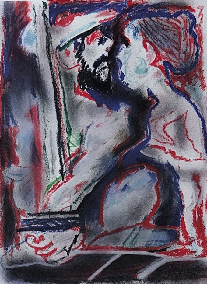 Julio Pomar, lithographie originale signée, future maman, famille en devenir, dialogue dans le couple, intimité du couple, marin et sa femme – Image 5