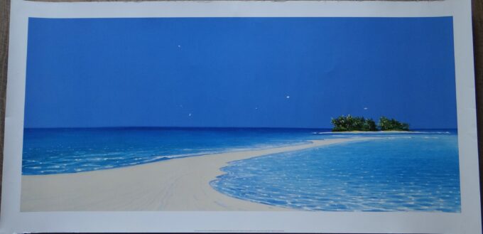 Werner Eick, affiche originale 2001, photographie d'art panoramique, Île paradisiaque sous le soleil, plage de rêve, vacances et tropiques,