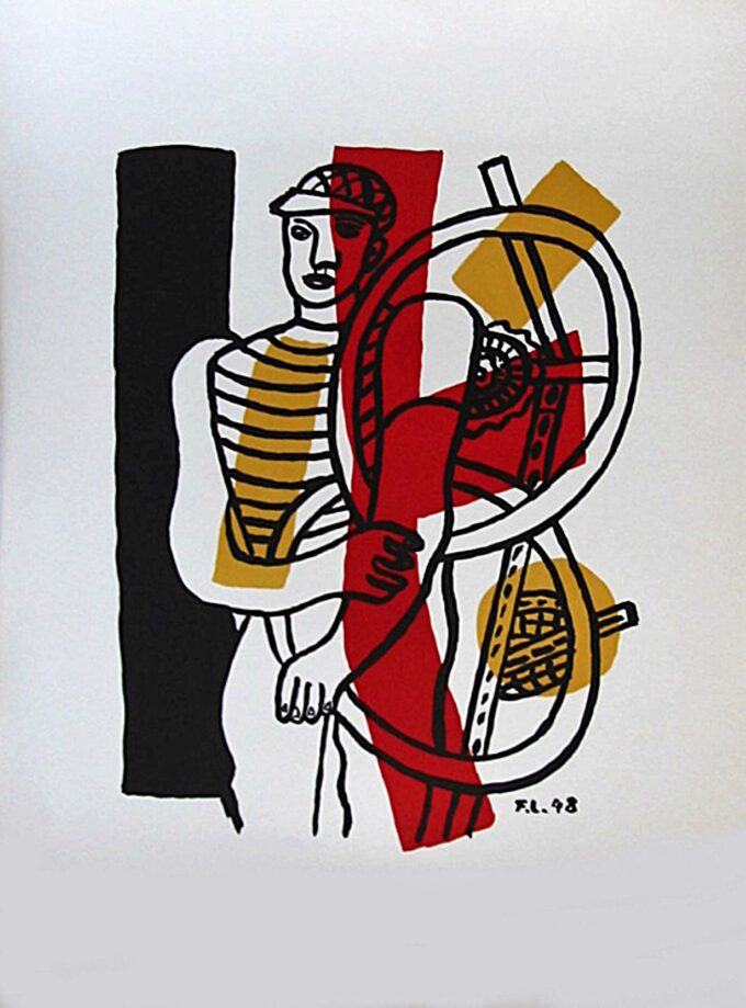 Fernand Léger, the cyclist, cubist style, decoration on the bicycle, bicycle and cycle races, lithographic print,