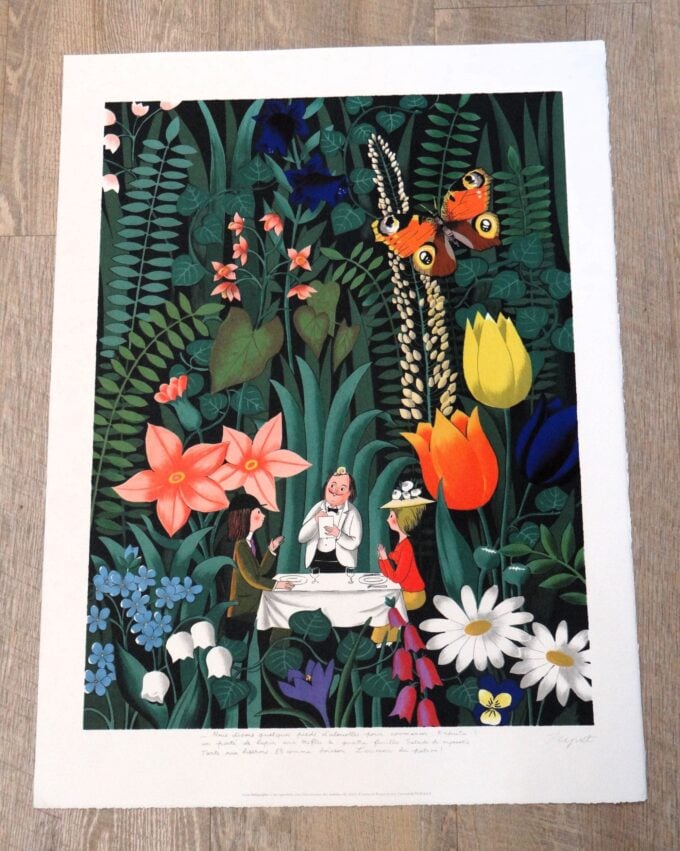 Raymond Peynet, signed lithograph, flowers, date, romantic dinner, romantic evening,