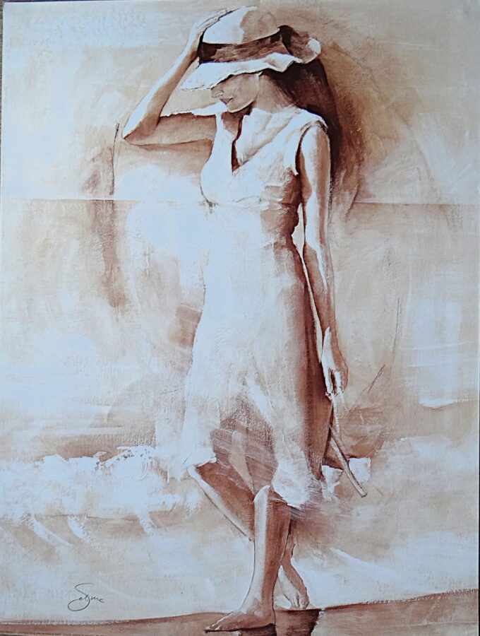 Original poster by Selime, thoughtful young woman walking on a beach, THE woman of your life,