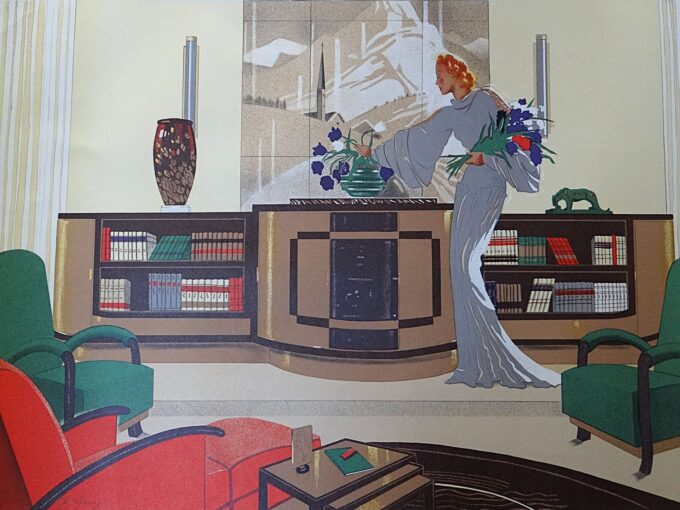 Affiche de collection, Charley Garry, 1987, ambiance Art Deco, femme élégante, appartement stylé, Editions Clouet, Atelier Desjobert Paris, – Image 5