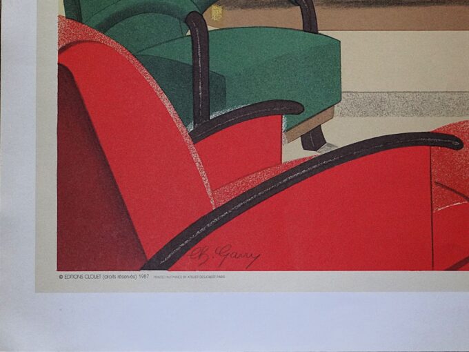Affiche de collection, Charley Garry, 1987, ambiance Art Deco, femme élégante, appartement stylé, Editions Clouet, Atelier Desjobert Paris, – Image 6