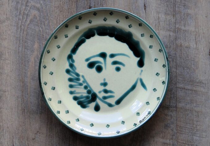 Large ceramic dish, bottle green face, Italian pottery, Nicola Fasano