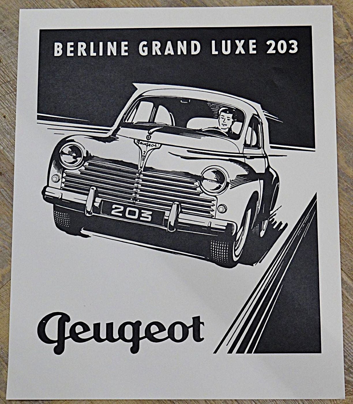 Affiche Vintage Peugeot 203 Berline Grand Luxe 203 - Poster Voiture Classique Française 1940-1950